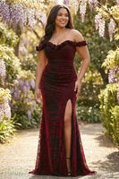 Laden Sie das Bild in den Galerie-Viewer, Schwarzrotes Meerjungfrauen Korsett Gerafftes Langes Ballkleid mit Schlitz