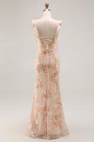 Laden Sie das Bild in den Galerie-Viewer, Champagner Blumen Etui Langes Brautjungfernkleid mit Schlitz