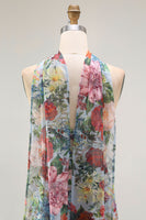 Laden Sie das Bild in den Galerie-Viewer, Trägerloses Blaues Rrotes Blumen Halstuch Gerafftes Hochzeitsgastkleid mit Schlitz