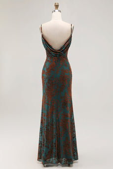 Dunkelgrünes Etui Brautjungfernkleid mit Druck und Schlitz