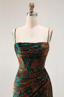 Laden Sie das Bild in den Galerie-Viewer, Burgunder Meerjungfrauen Korsett Streamer Burnout Samt Brautjungfernkleid mit Schlitz