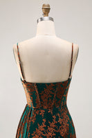 Laden Sie das Bild in den Galerie-Viewer, Burgunder Meerjungfrauen Korsett Streamer Burnout Samt Brautjungfernkleid mit Schlitz