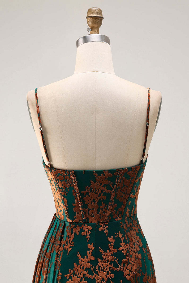 Laden Sie das Bild in den Galerie-Viewer, Burgunder Meerjungfrauen Korsett Streamer Burnout Samt Brautjungfernkleid mit Schlitz