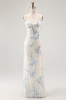 Laden Sie das Bild in den Galerie-Viewer, Weiß Blau Blumen Etui Samt Burnout Korsett Hochzeitsgastkleid