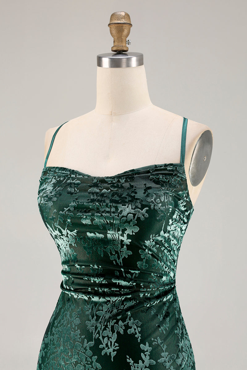 Laden Sie das Bild in den Galerie-Viewer, Dunkelgrünes Samt Etui Langes Ballkleid aus Samt