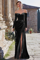 Laden Sie das Bild in den Galerie-Viewer, Marineblaues Korsett Schulterfreies Maxi Brautjungfernkleid mit Schlitz