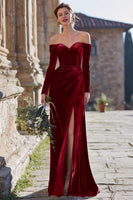 Laden Sie das Bild in den Galerie-Viewer, Marineblaues Korsett Schulterfreies Maxi Brautjungfernkleid mit Schlitz