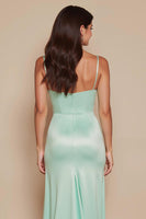 Laden Sie das Bild in den Galerie-Viewer, Mintgrünes Pinsel Schleppe Herzausschnitt Meerjungfrau Brautjungfernkleid mit Schlitz