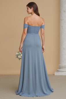 Twilight Maxi A Linie Schulterfreies Brautjungfernkleid mit Schlitz
