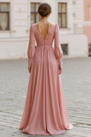 Laden Sie das Bild in den Galerie-Viewer, Dusty Rose Maxi Brautjungfernkleid mit V-Ausschnitt in A-Linie