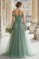 Laden Sie das Bild in den Galerie-Viewer, Eukalyptus A Linie Maxi Schulterfreies Brautjungfernkleid