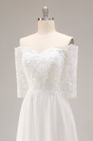 Laden Sie das Bild in den Galerie-Viewer, Weißes A-Linie Chiffon Brautkleid mit Spitze