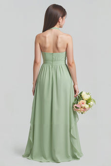 Salbeigrünes Chiffon Halfter A-Linie Kleid für junge Brautjungfern
