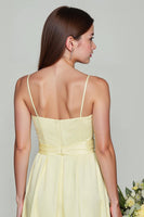 Laden Sie das Bild in den Galerie-Viewer, Hellgelbes Spaghettiträger A-Linie Satin Kleid für junge Brautjungfern