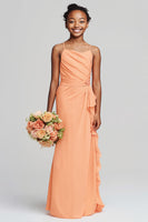 Laden Sie das Bild in den Galerie-Viewer, Sunset Etui Chiffon Rüschen Langes Junior Brautjungfernkleid mit Rüschen