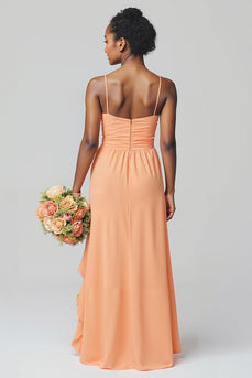 Sunset Etui Chiffon Rüschen Langes Junior Brautjungfernkleid mit Rüschen