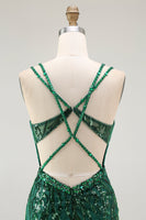 Laden Sie das Bild in den Galerie-Viewer, Glitzerndes Dunkelgrünes Figurbetontes Rückenfreies Kurzes Korsett Cocktailkleid mit Pailletten