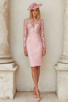 Laden Sie das Bild in den Galerie-Viewer, Spitze Blush Rosa Etui Kleid für die Brautmutter aus Stretch-Satin