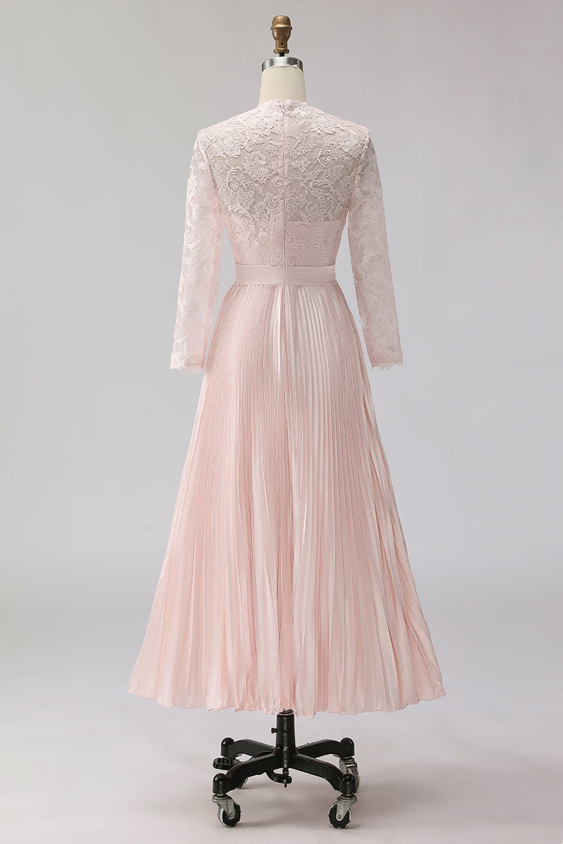 Laden Sie das Bild in den Galerie-Viewer, Roushrosa Chiffon Falten A-Linie Midi Mutter der Braut Kleid mit Spitze