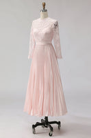 Laden Sie das Bild in den Galerie-Viewer, Roushrosa Chiffon Falten A-Linie Midi Mutter der Braut Kleid mit Spitze