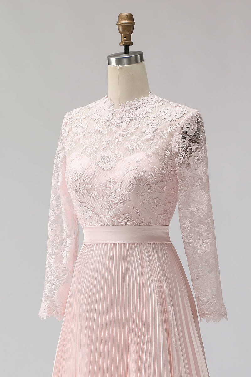 Laden Sie das Bild in den Galerie-Viewer, Roushrosa Chiffon Falten A-Linie Midi Mutter der Braut Kleid mit Spitze
