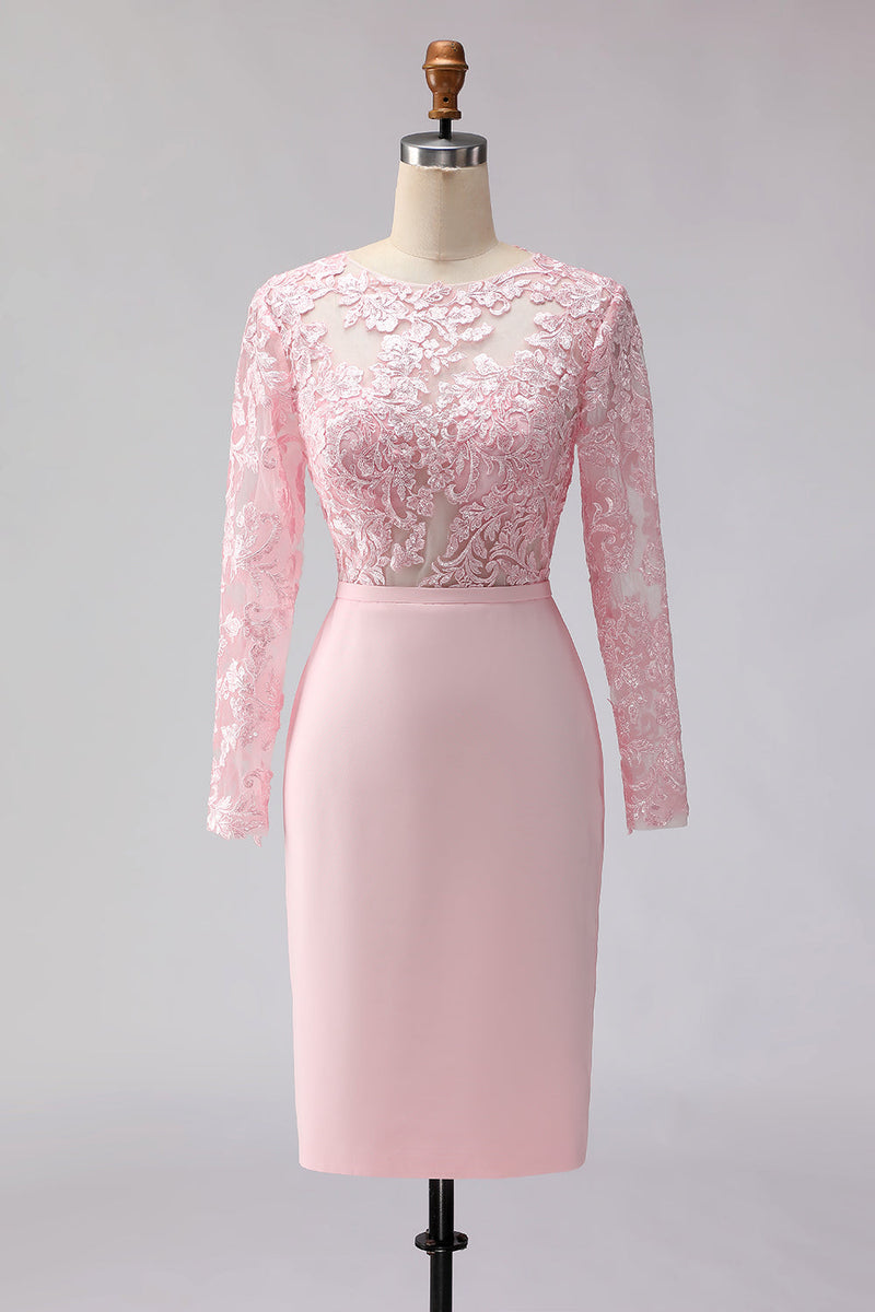 Laden Sie das Bild in den Galerie-Viewer, Blush Rosa Applikiertes Scheide Midi Mutter der Braut Kleid mit Ärmeln