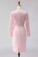 Laden Sie das Bild in den Galerie-Viewer, Blush Rosa Applikiertes Scheide Midi Mutter der Braut Kleid mit Ärmeln