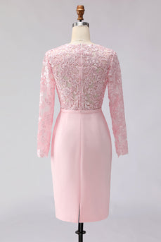 Blush Rosa Applikiertes Scheide Midi Mutter der Braut Kleid mit Ärmeln