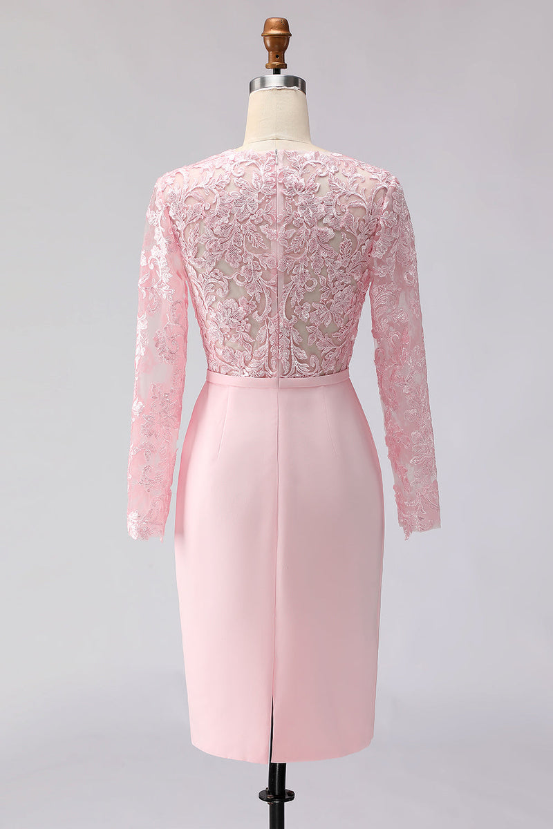 Laden Sie das Bild in den Galerie-Viewer, Blush Rosa Applikiertes Scheide Midi Mutter der Braut Kleid mit Ärmeln