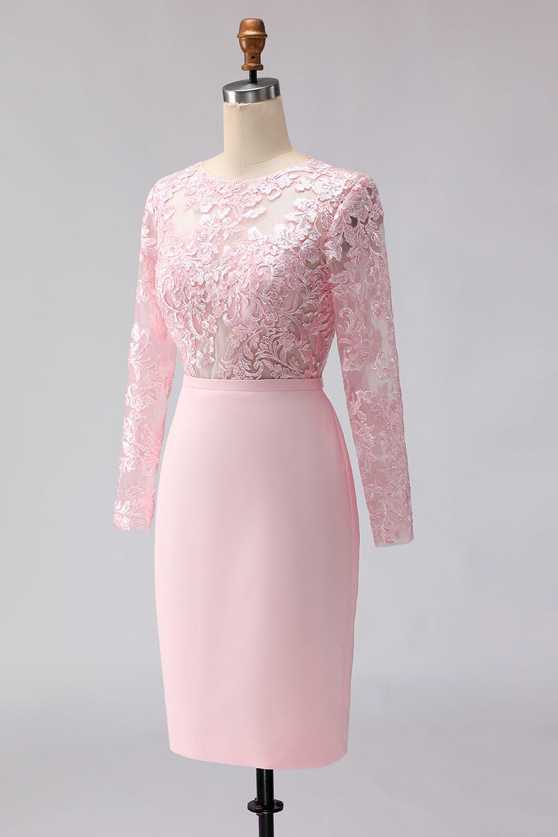 Laden Sie das Bild in den Galerie-Viewer, Blush Rosa Applikiertes Scheide Midi Mutter der Braut Kleid mit Ärmeln