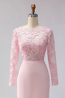 Laden Sie das Bild in den Galerie-Viewer, Blush Rosa Applikiertes Scheide Midi Mutter der Braut Kleid mit Ärmeln