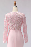 Laden Sie das Bild in den Galerie-Viewer, Blush Rosa Applikiertes Scheide Midi Mutter der Braut Kleid mit Ärmeln