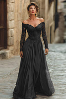 Laden Sie das Bild in den Galerie-Viewer, A-Linie Cabernet Maxi Mutter der Braut Kleid mit Spitze