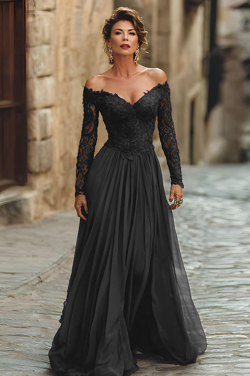 Laden Sie das Bild in den Galerie-Viewer, A-Linie Cabernet Maxi Mutter der Braut Kleid mit Spitze