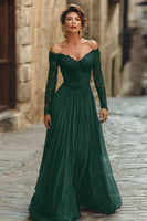 Laden Sie das Bild in den Galerie-Viewer, A-Linie Cabernet Maxi Mutter der Braut Kleid mit Spitze