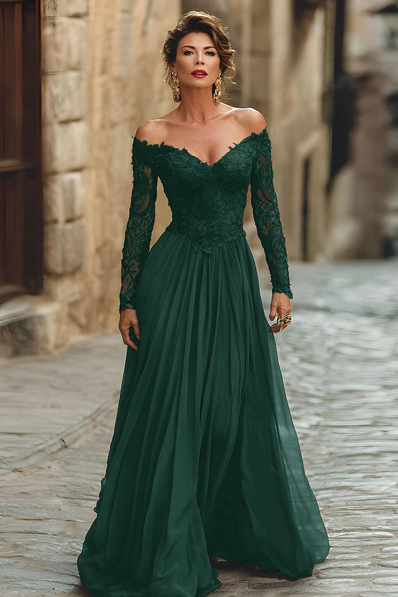Laden Sie das Bild in den Galerie-Viewer, A-Linie Cabernet Maxi Mutter der Braut Kleid mit Spitze