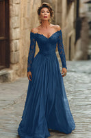 Laden Sie das Bild in den Galerie-Viewer, A-Linie Cabernet Maxi Mutter der Braut Kleid mit Spitze