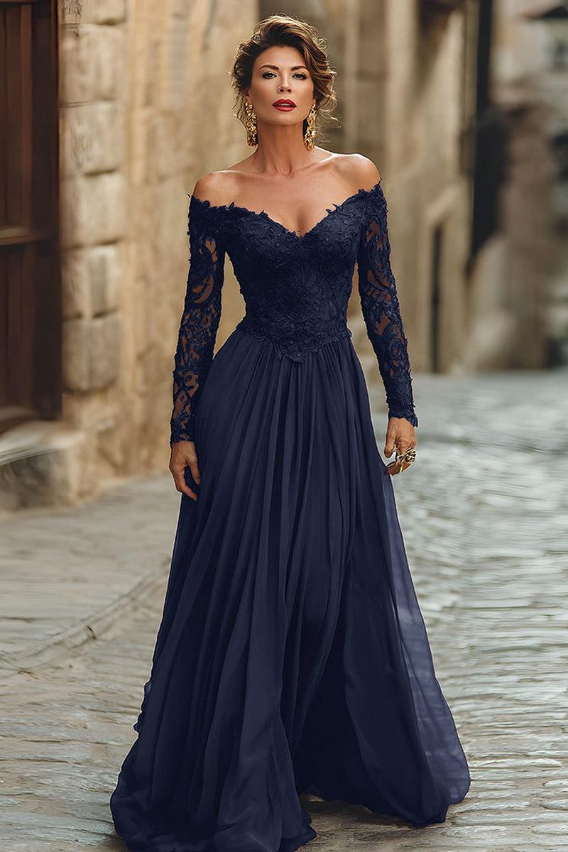 Laden Sie das Bild in den Galerie-Viewer, A-Linie Cabernet Maxi Mutter der Braut Kleid mit Spitze