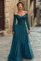 Laden Sie das Bild in den Galerie-Viewer, A-Linie Cabernet Maxi Mutter der Braut Kleid mit Spitze