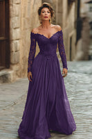 Laden Sie das Bild in den Galerie-Viewer, A-Linie Cabernet Maxi Mutter der Braut Kleid mit Spitze