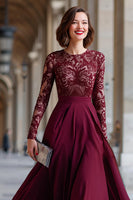 Laden Sie das Bild in den Galerie-Viewer, Cabernet Chiffon A Linie Langarm Brautmutterkleid mit Spitze