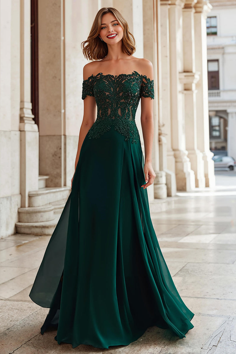 Laden Sie das Bild in den Galerie-Viewer, A-Linie Schulterfreies Kleid aus Kiefernholz mit Applikation