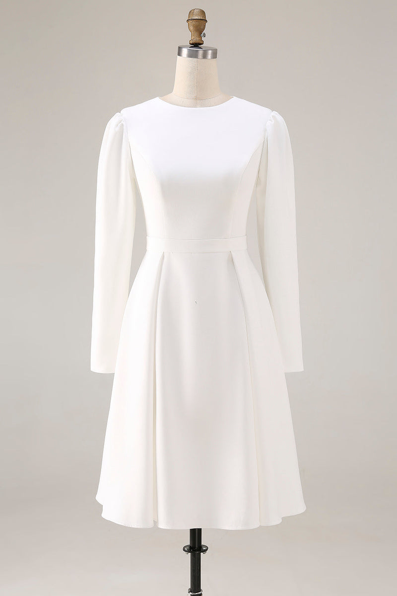 Laden Sie das Bild in den Galerie-Viewer, Schlichtes Elfenbein A-Linie Satin Midi Standesamt Kleid