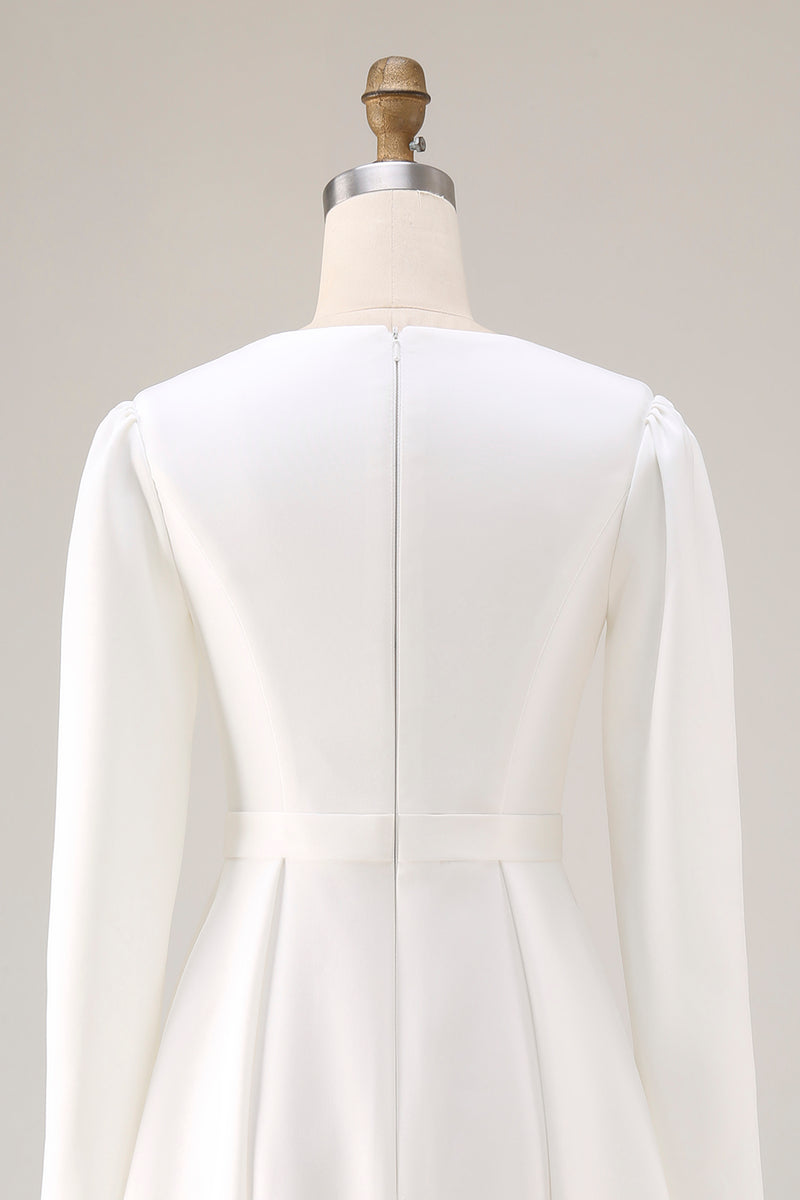 Laden Sie das Bild in den Galerie-Viewer, Elfenbein Midi Standesamtkleid aus Satin in A-Linie