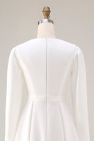 Laden Sie das Bild in den Galerie-Viewer, Schlichtes Elfenbein A-Linie Satin Midi Standesamt Kleid