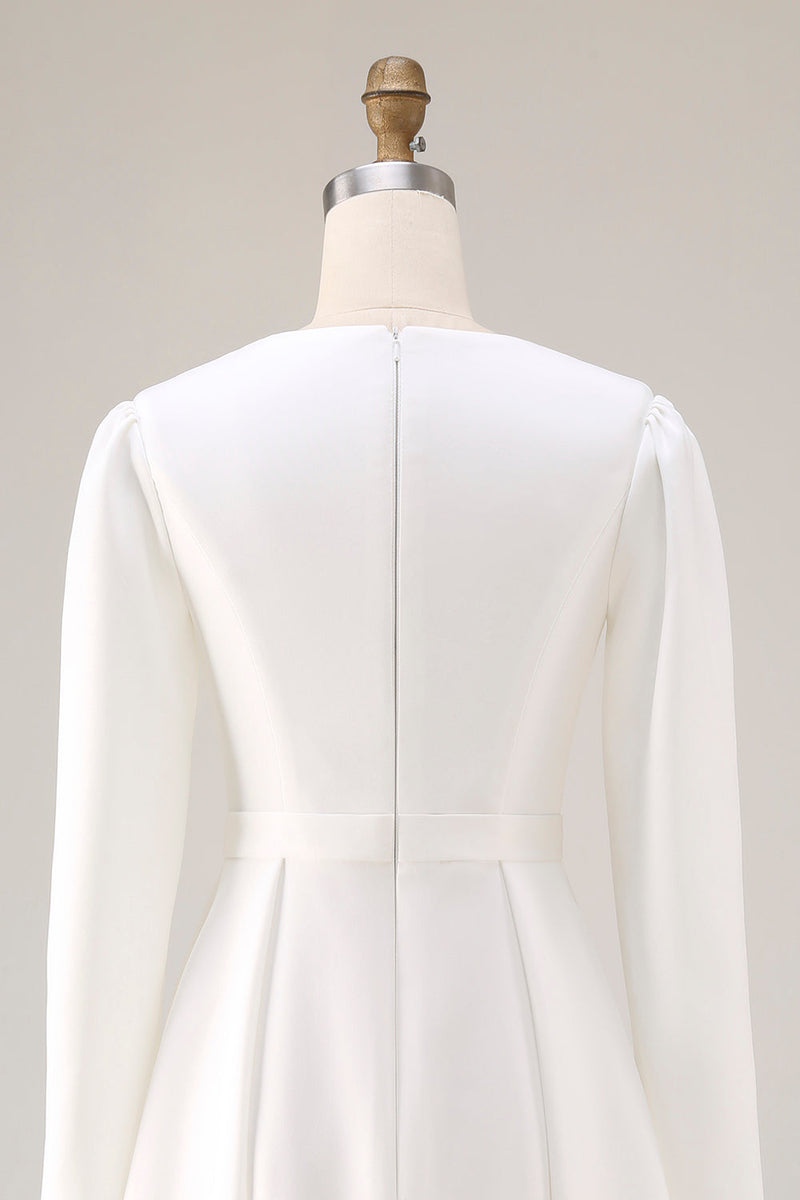 Laden Sie das Bild in den Galerie-Viewer, Schlichtes Elfenbein A-Linie Satin Midi Standesamt Kleid