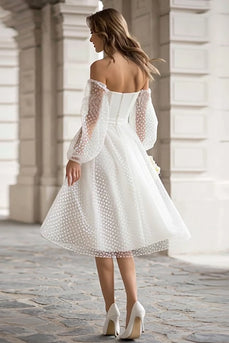 Elfenbein Schulterfreies Standesamtkleid in A-Linie mit Polka Dots