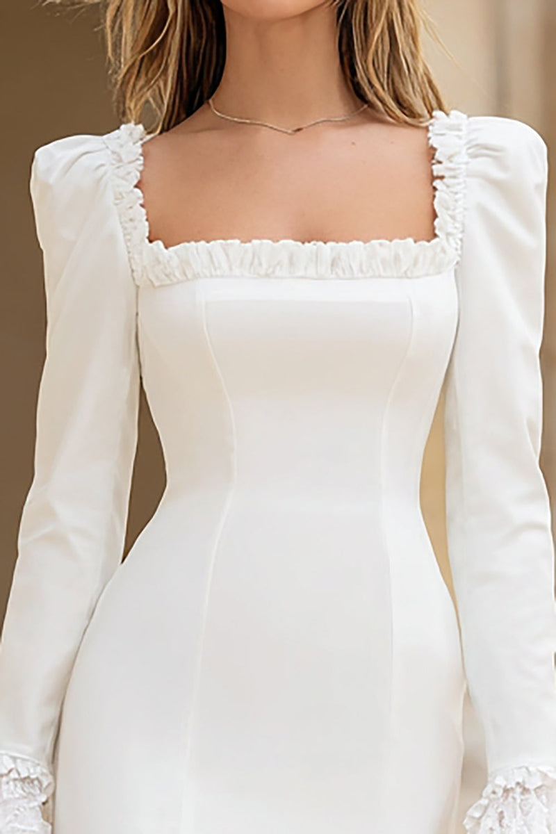 Laden Sie das Bild in den Galerie-Viewer, Elfenbein Figurbetontes Mini Standesamtkleid mit quadratischem Ausschnitt