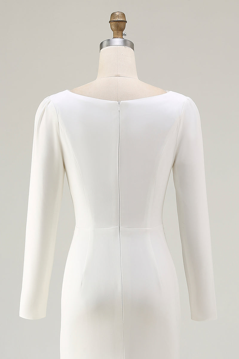 Laden Sie das Bild in den Galerie-Viewer, Elfenbein Brautkleid aus Satin mit Bateau-Ausschnitt und Schlitz