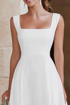 Elfenbein Langes Brautkleid aus Satin mit quadratischem Ausschnitt und Rüschen